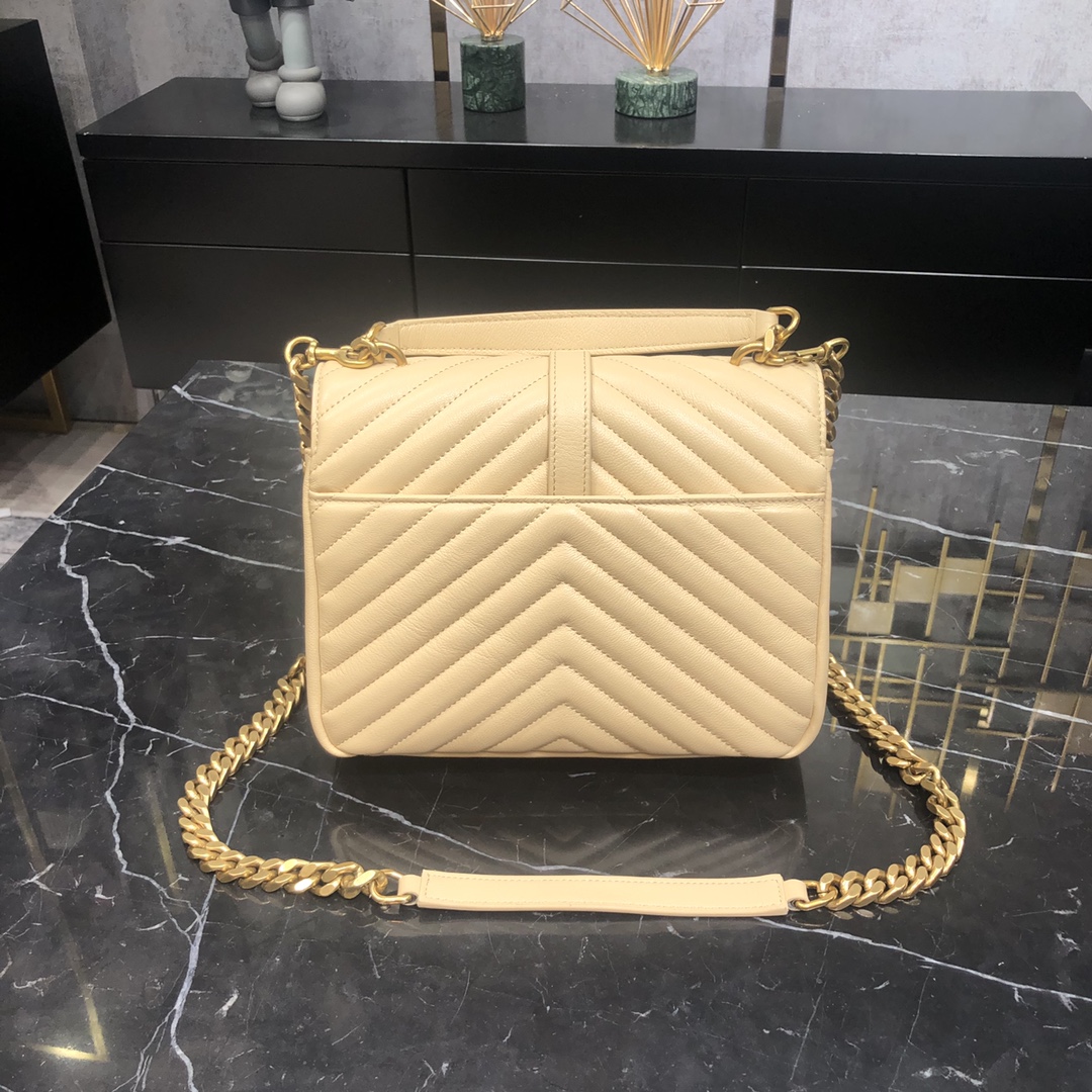 Saint Laurent Lambskin College Handbag Shoulder Bag Apricot 600279 Gold